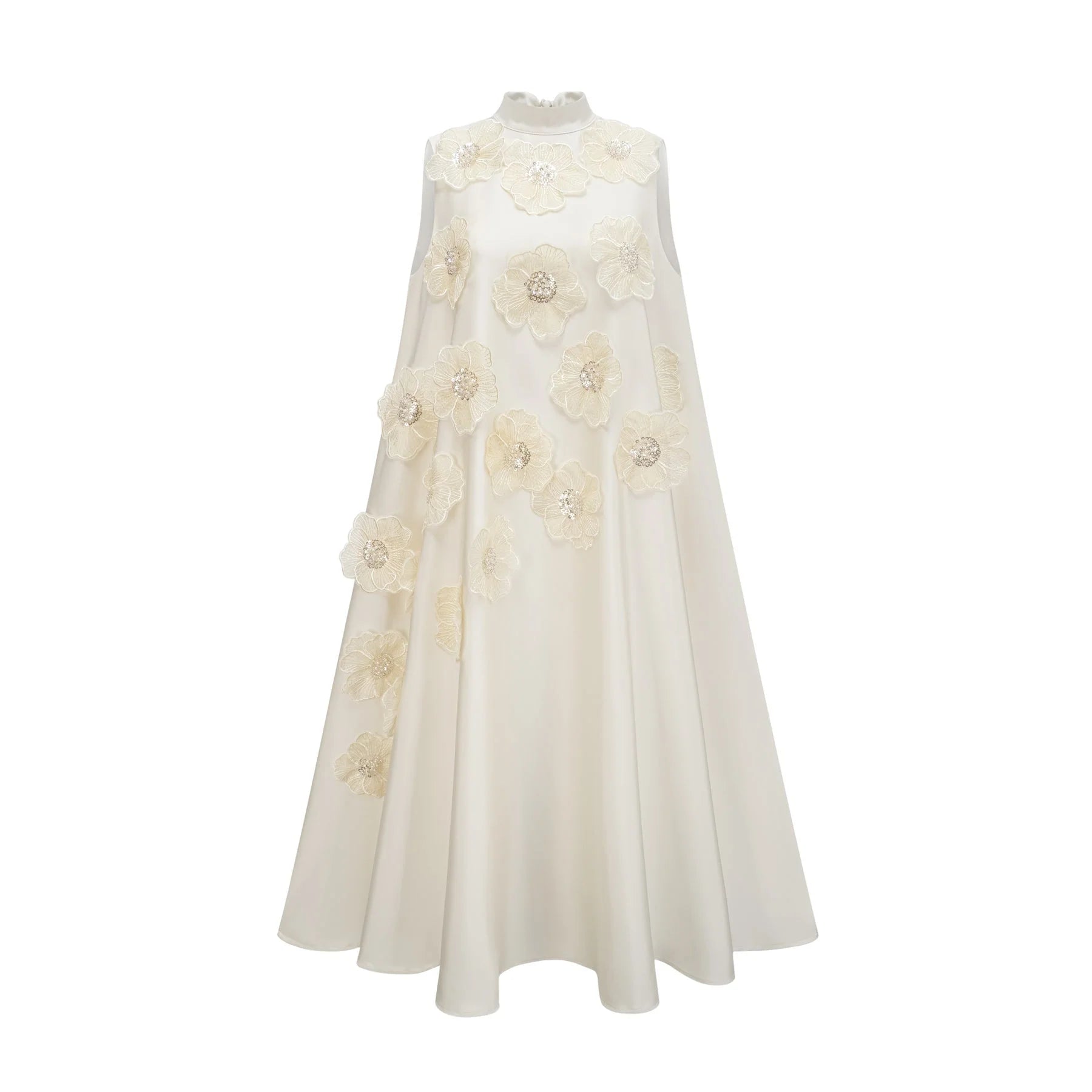 Zuri Floral Midi Dress Sleeveless Aline design with Beaded Appliqu in White